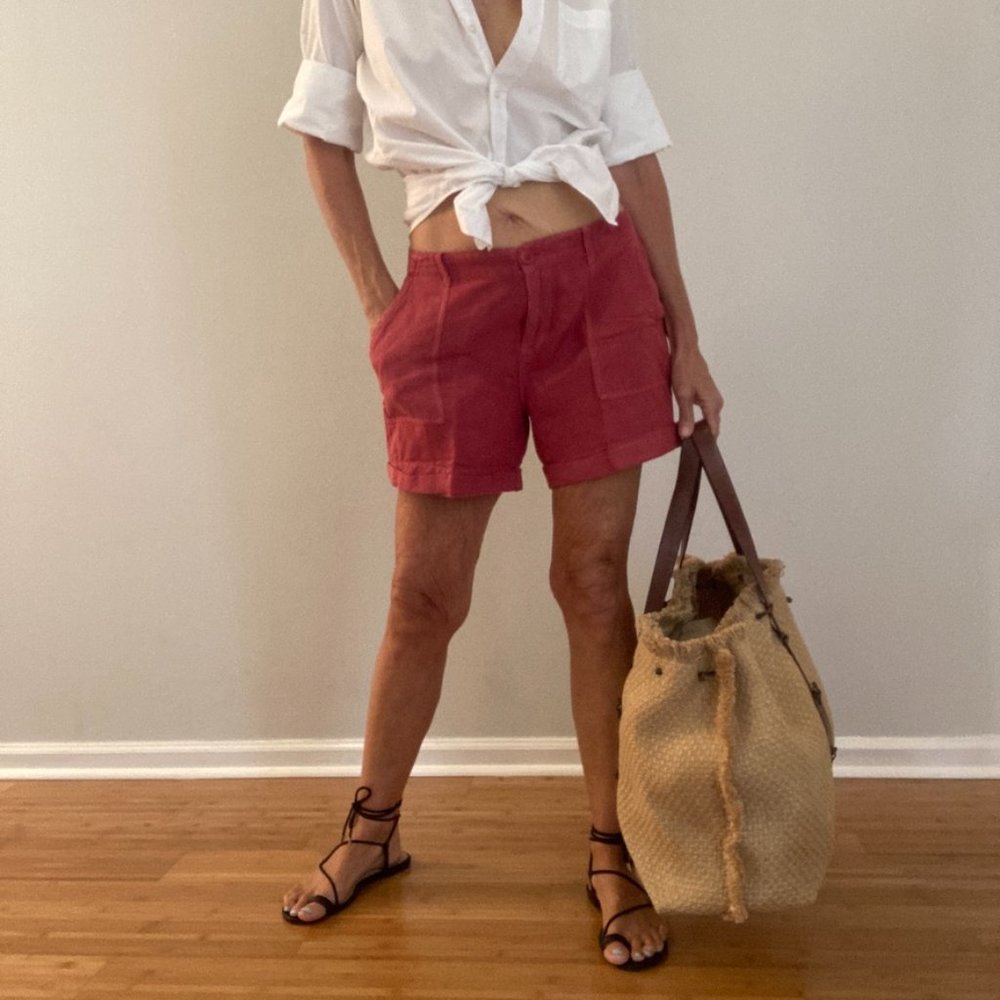 Max & Mia Linen Shorts Size M Red, Navy & Taupe